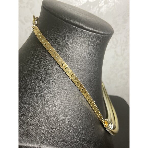 Gold Tone Multi-Loop Crescent Moon Necklace Spring Ring Closure - Picture 3 of 4